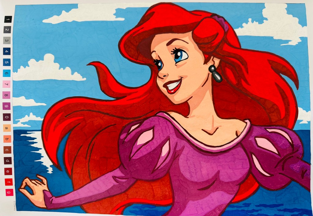 Ingekleurde kleurplaat van de kleine zeemeermin