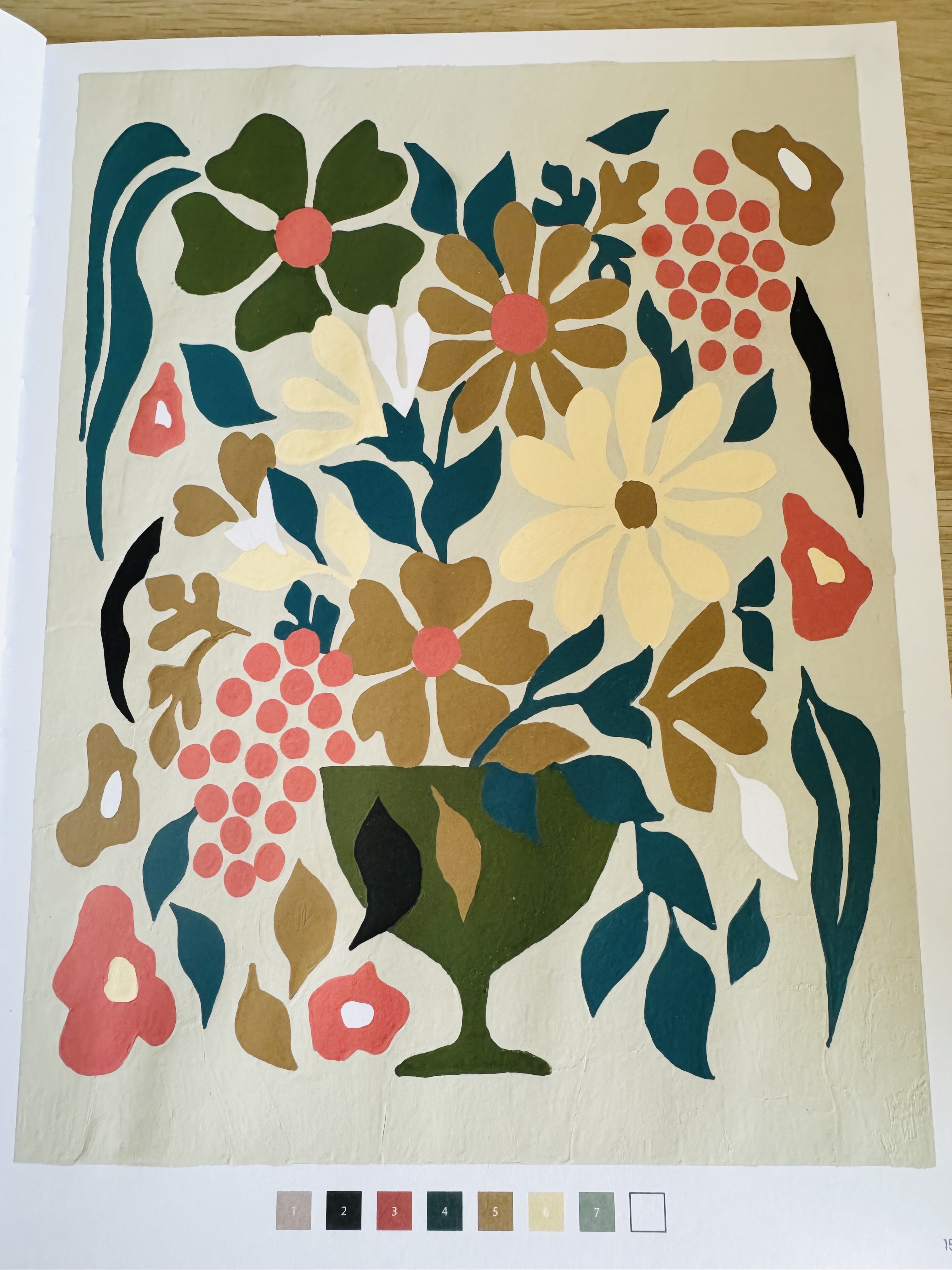 Ingekleurde afbeelding van een schaal met bloemen