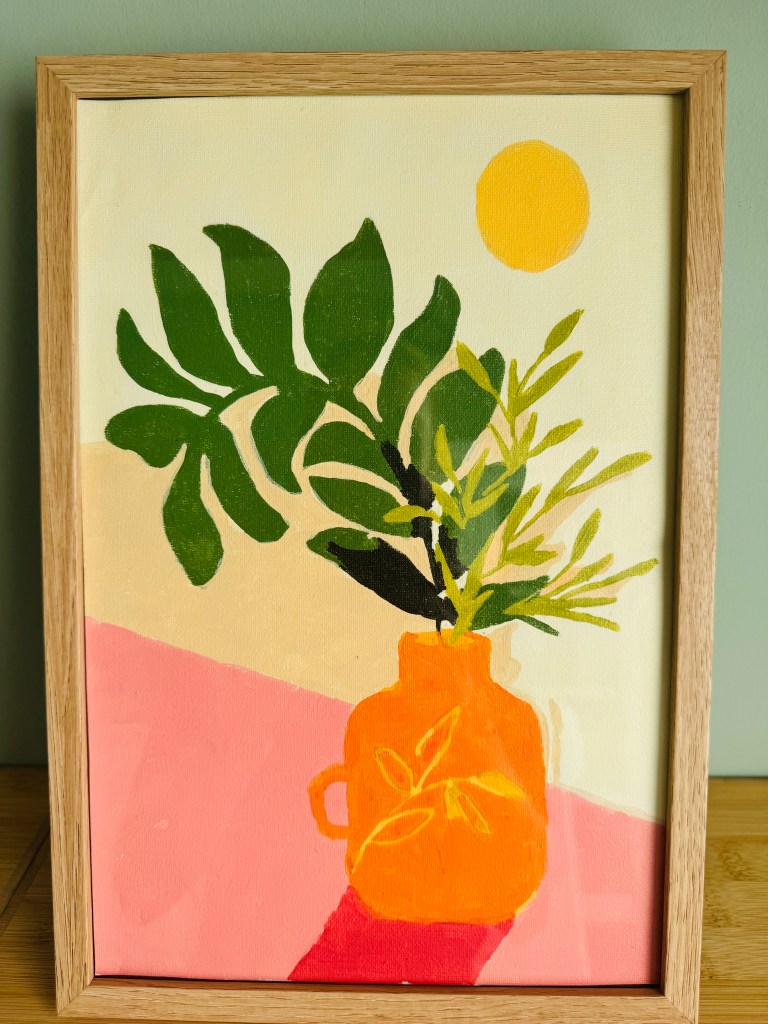 Schilderen op nummer schilderij van een plant in een vaas