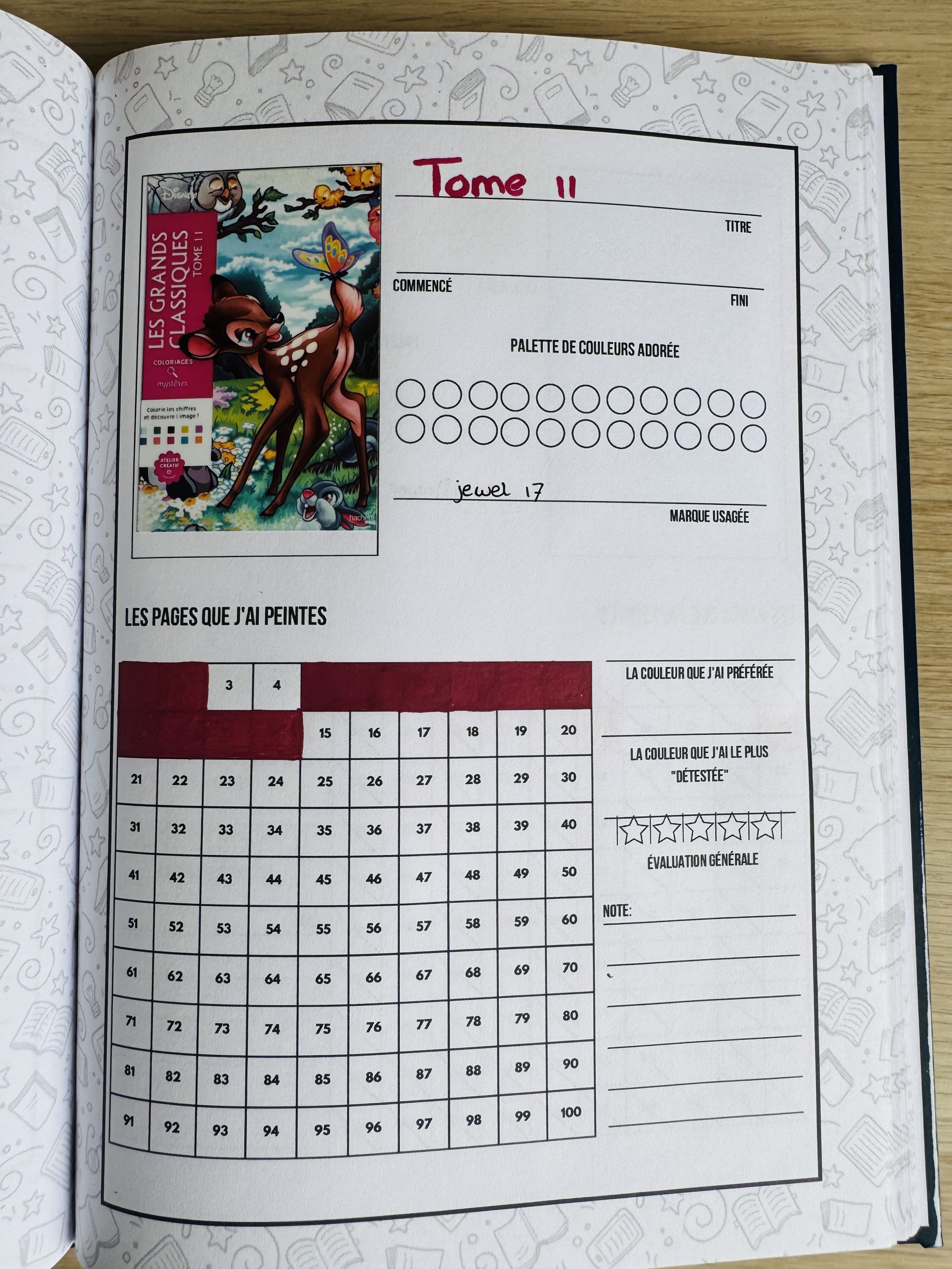 Pagina met voortgang kleurboek uit Color Tracker Journal