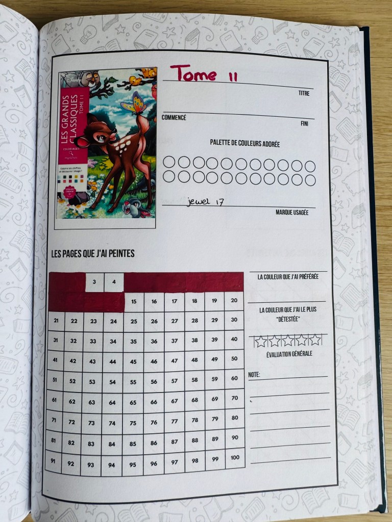 Pagina met voortgang kleurboek uit Color Tracker Journal