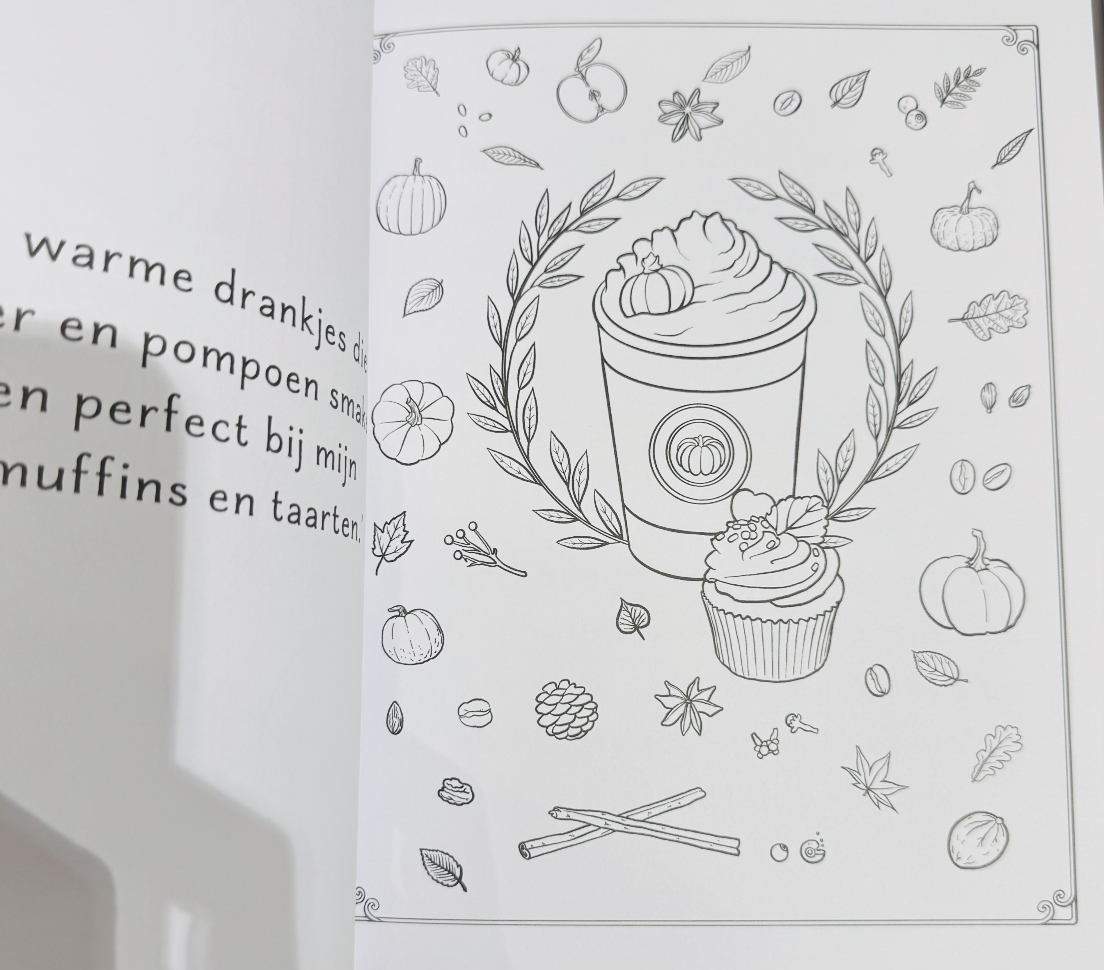 Pagina met een pumpkin space latte uit het Pumpkin Spice Café kleurboek