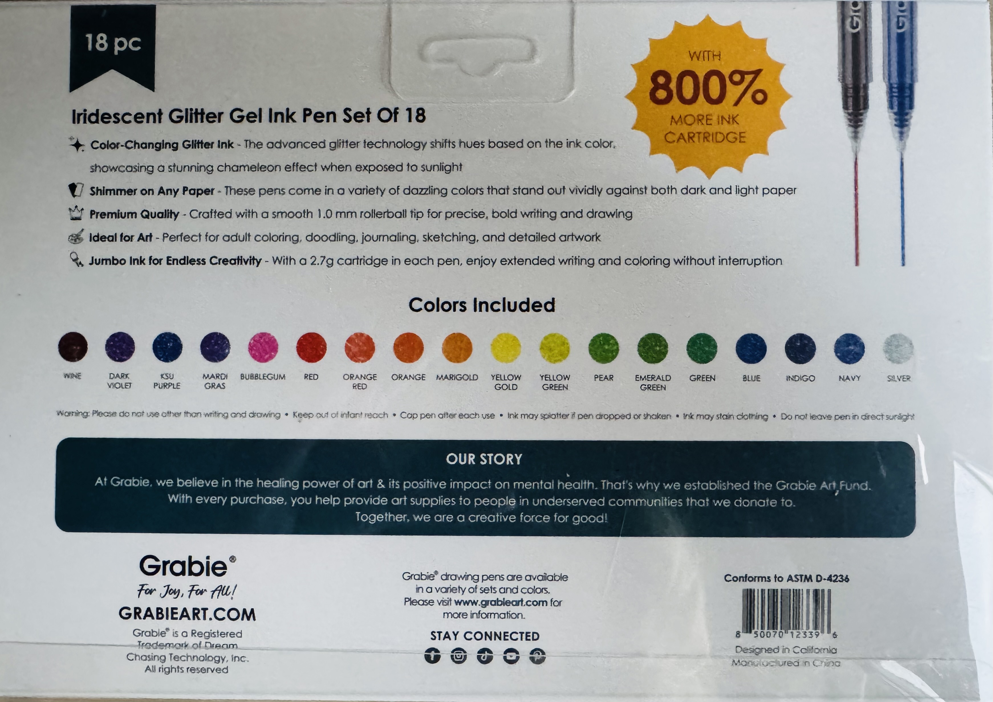 Achterkant verpakking van Grabie Jumbo gelpennenset