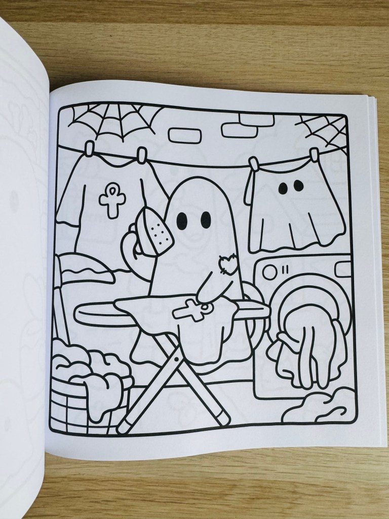 Kleurplaat van spookje die strijkt