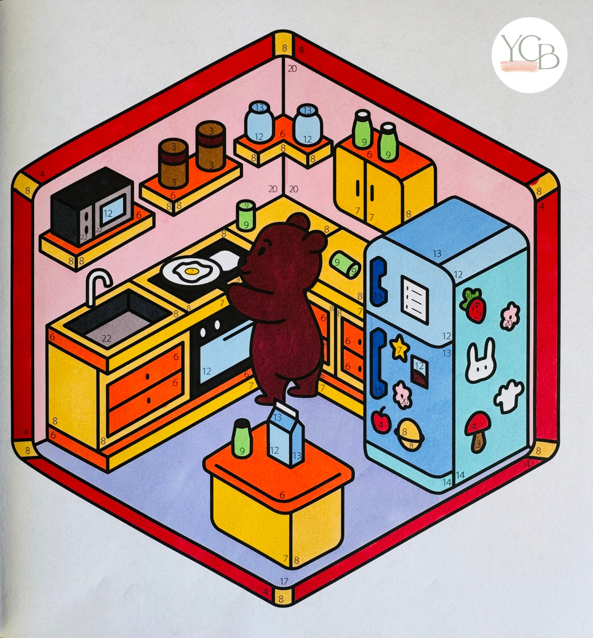 Ingekleurde kleurplaat uit Cozy Corner color by number kleurboek