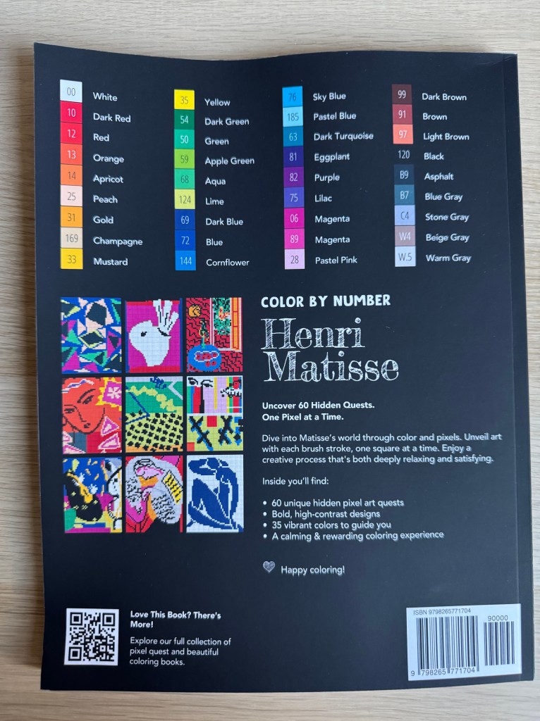 Achterkant van Matisse kleurboek