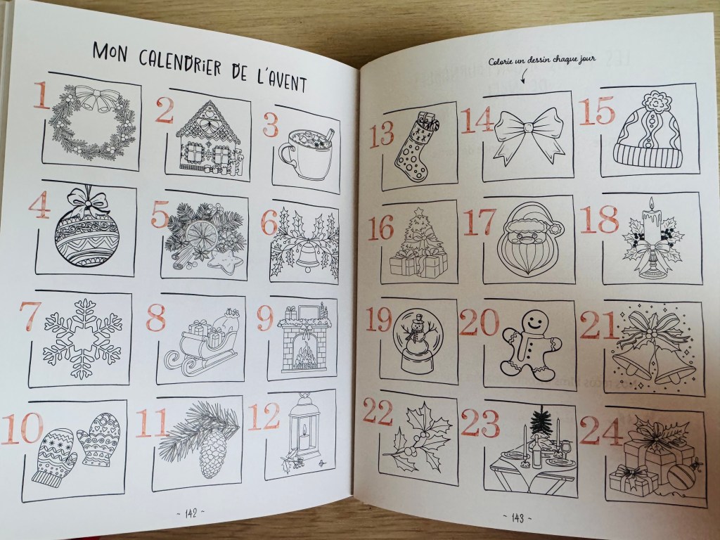 Pagina uit het boek waarop je een adventskalender kunt inkleuren
