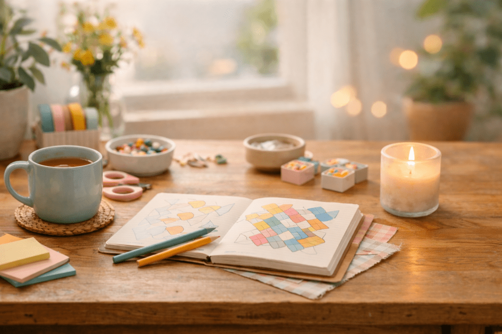 Een open kleurboek op tafel