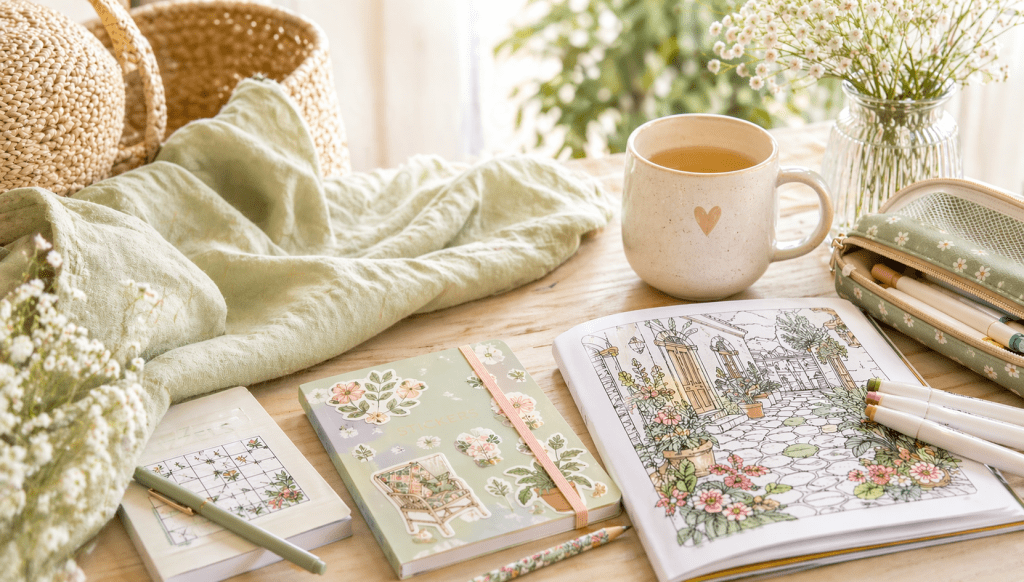 Sfeerbeeld van diverse creatieve spulletjes op een tafel