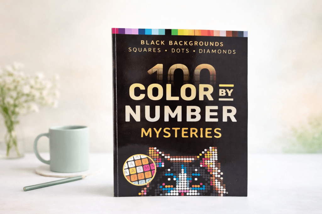 Kleurboek 100 color by number mysteries op een tafel