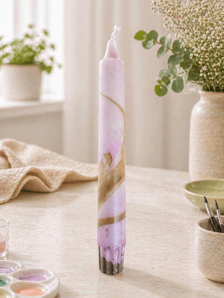 Marble versierde dinerkaars met roze en bruin