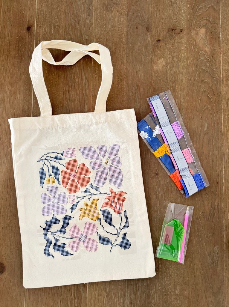 DIY diamond painting set van een canvas tas met bloemen