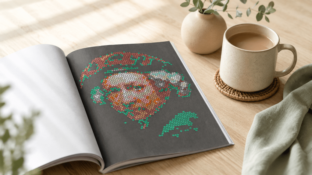 Een kleurplaat van Rembrandt van Rijn in dots