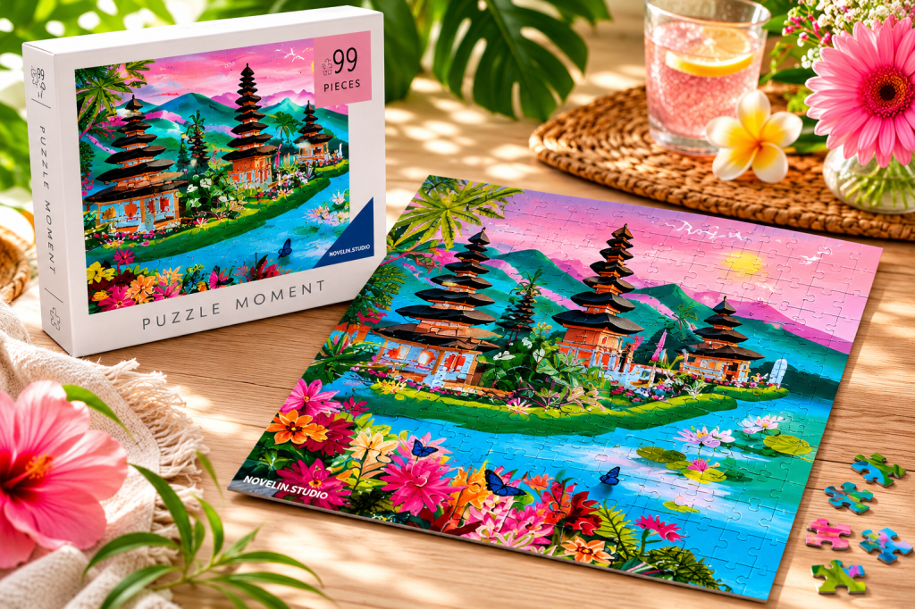 De Bali mini puzzel op een zomerse tafel