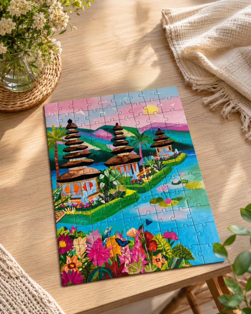 De gelegde puzzel op een tafel