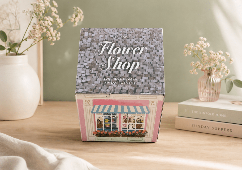 Flower Shop puzzel in verpakking op een tafel