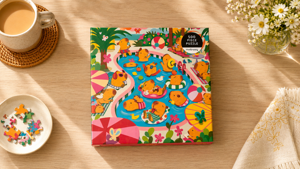 Mudpuppy Capybara legpuzzel in de doos op een tafel